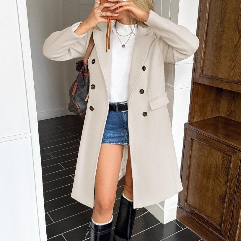 Women's Autumn and Winter Fashion Simple Suit Collar Long Sleeve Windbreaker Long Coat Jacket