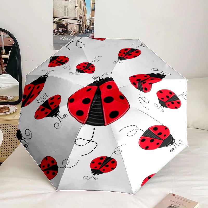 Ladybug Pattern Design Umbrella 8-Frame for Travel, Camping, Casual Lightweight Portable Umbrella, Essential for Every Family Holidays Gift
