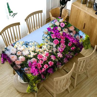 3D Nature Flower Print Tablecloth Dustproof Washable Home Kitchen Dining Table Mat Coffee Table Party Rectangular Table Cover