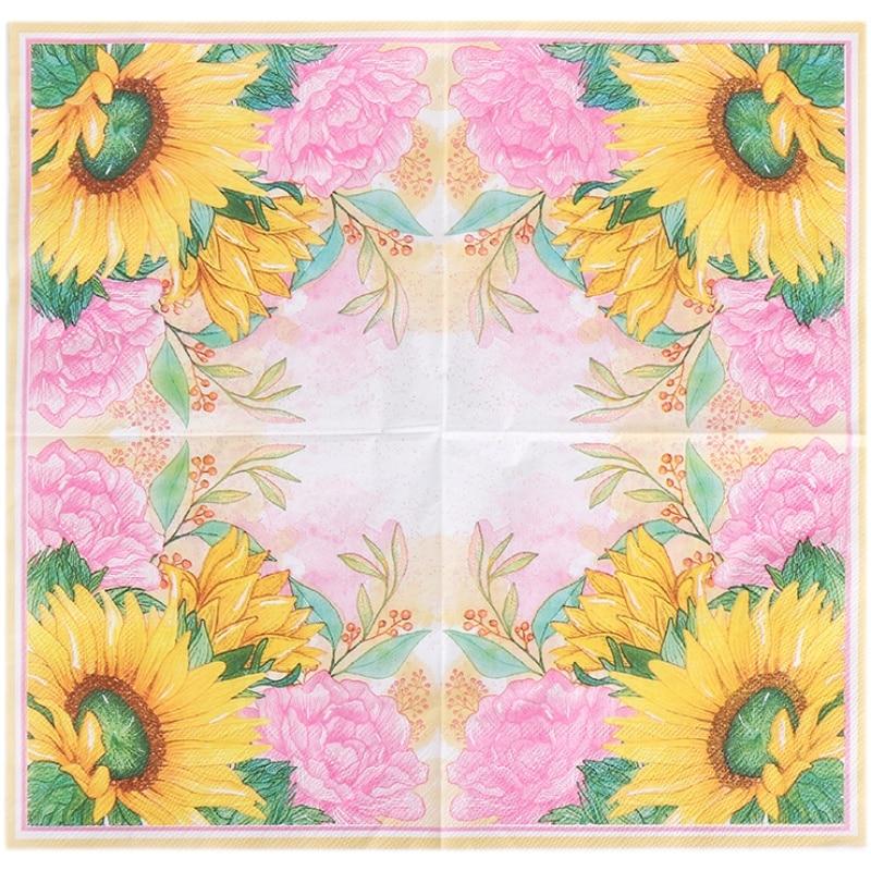 Disposable Party Napkin Double Layer 20 Pieces/Pack Pink with Sunflowers