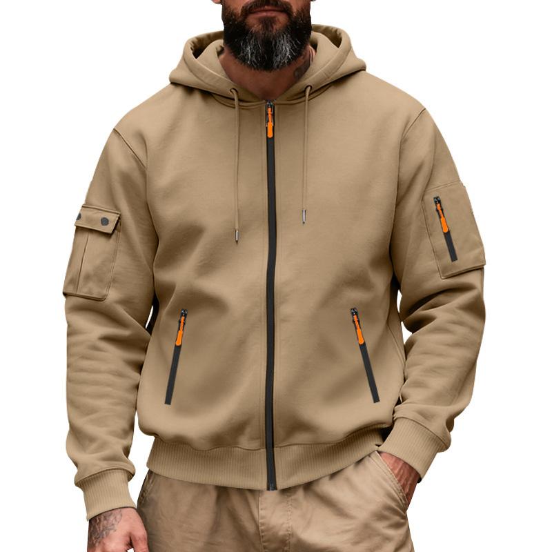 Herren Kapuzen-Arbeitskleidungs-Sweatshirt mit Reißverschluss, gefüttert mit Fleece, lockere Passform, für Pendler, für Herbst und Winter