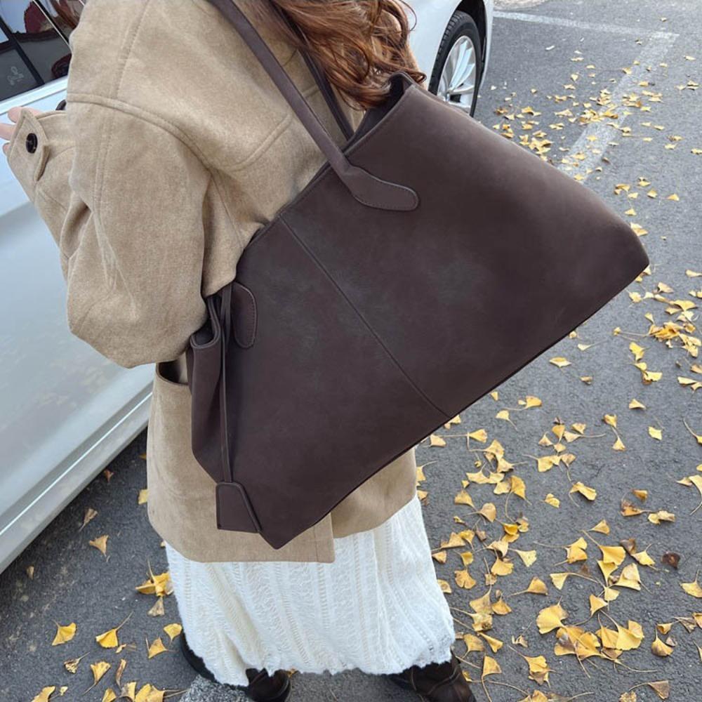 High Quality Versatile Tote Bag Large Capacity Faux Suede Shoulder Bag Solid Color Handbag for Women