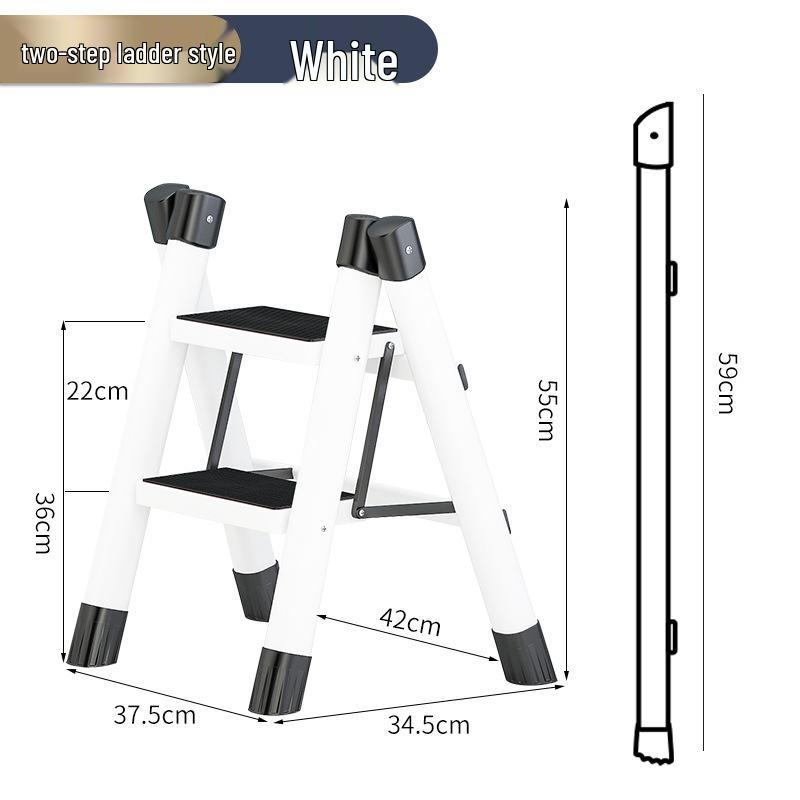 Telescopic Carbon Steel 3-Step Folding Ladder Stool with Storage