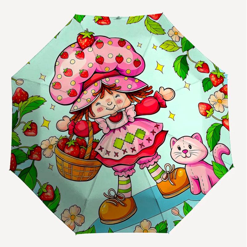 1PC Strawberry Shortcake Cat Umbrella-8-Rib Reinforced, Automatic Open, Lightweight & Durable, Cute Fashion Accessory for Outdoor-T209