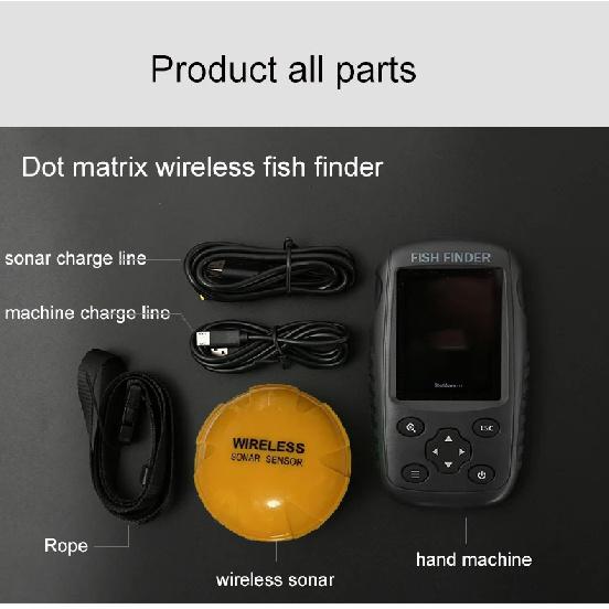 Brand New Colorful Wireless Fish Finder Dot Matrix Sonar Sensor Transducer Depth Echo Sounder  Recharged Battery