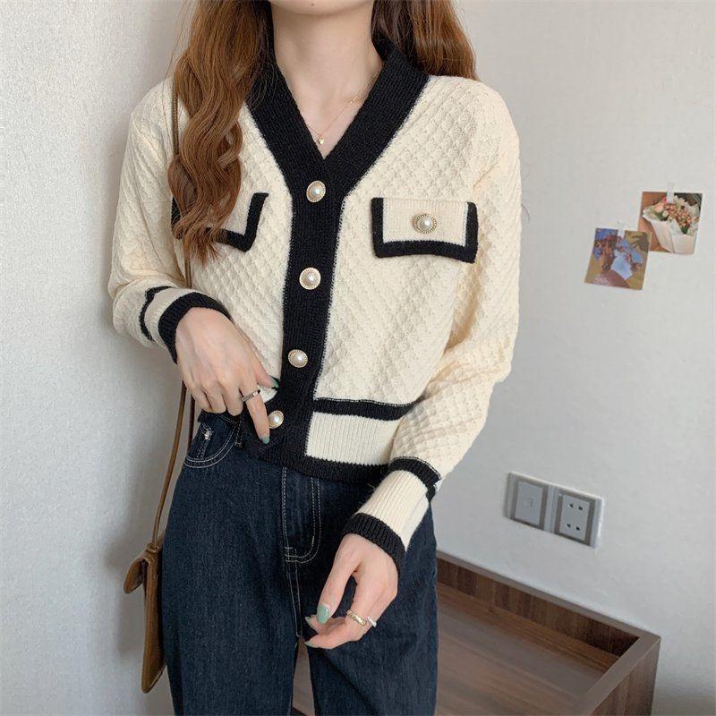 Autumn New Style French Retro Trendy Cardigan Jacket Women's V-neck Temperament High-end Knitted Sweater