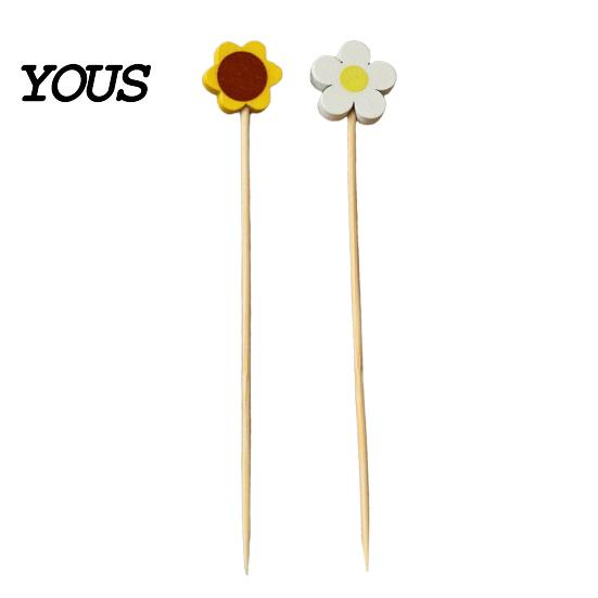 Candied Hawthorn Sticks 100PCS Disposable Fruit Stick, Flower Top Decor Bamboo Skewers, Multipurpose Daisy Sunflower Skewers Food Picks Party