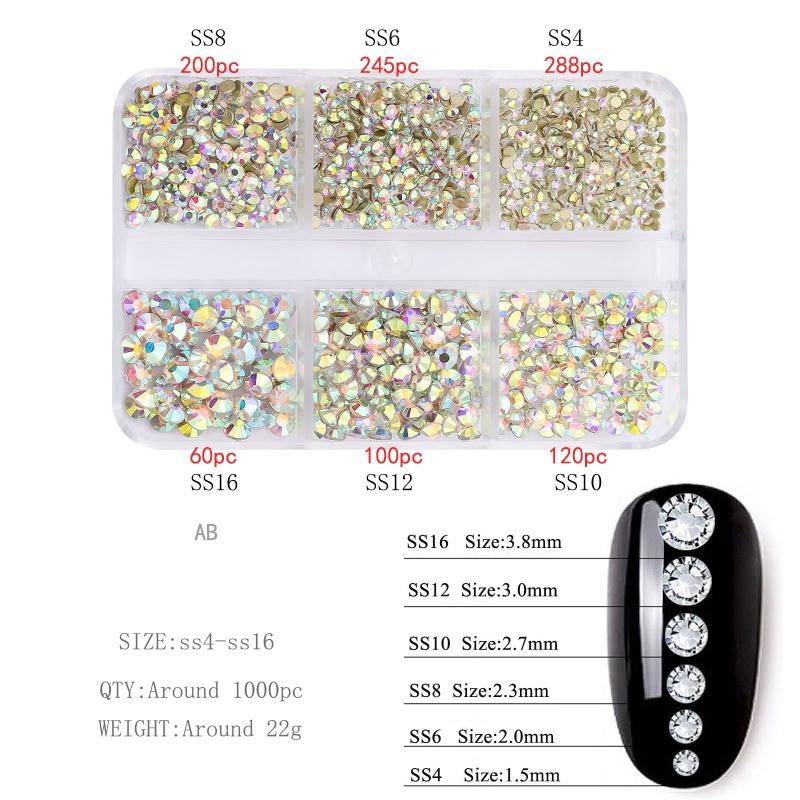 Glitter Rhinestones AB-Flat Back Shiny Stones Nail Art Decoration Mixed Sizes Nail Gems Crystal Strass Accessories