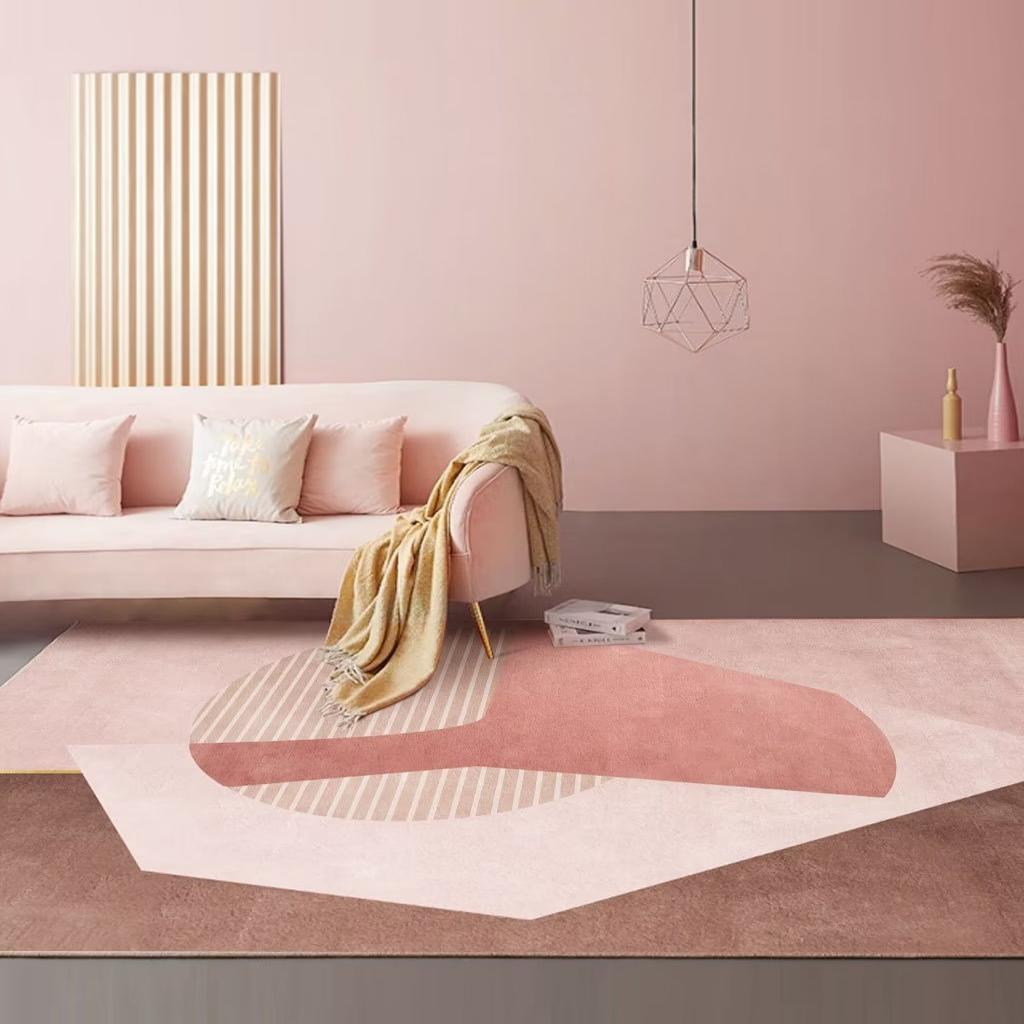 Modern Minimalist Carpets for Living Room Light Luxury Geometric Pink Floor Mat Fluffy Soft Coffee Table Bedroom Rug Non-slip