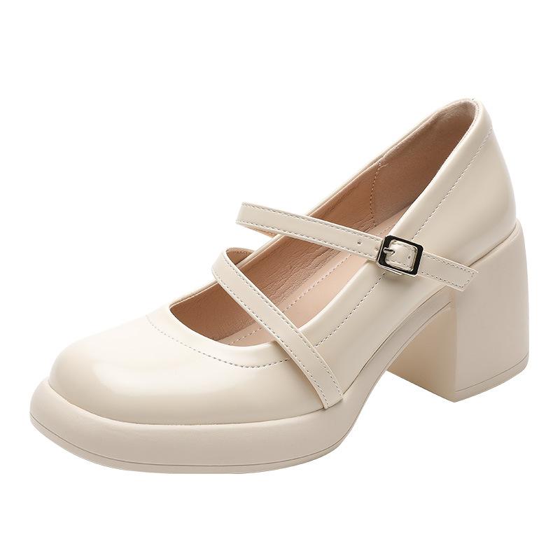 

[Xinyitai] Популярные туфли Мэри Джейн на высоком каблуке с мелким вырезом и ремешком с пряжкой на один ремешок, женские 40 белый