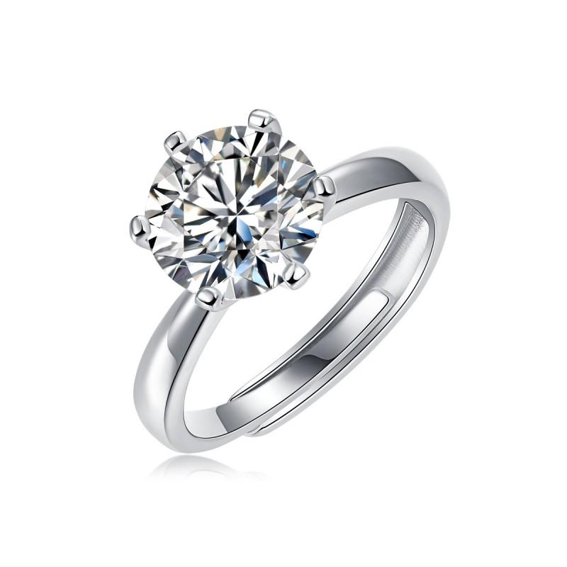 Sterling Moissanite Ring Women Lightweight Adjustable Solitaire Engagement Style Six Prong Setting
