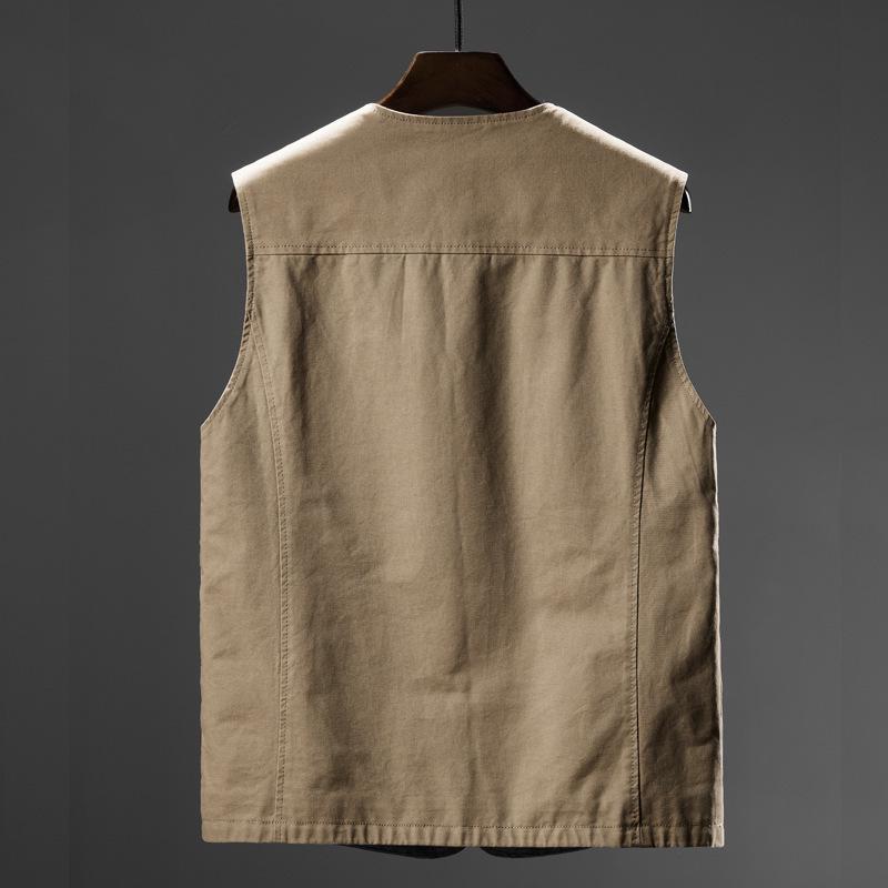 Men's Plus Size Cotton V-Neck Fishing Vest – Middle-Aged & Elderly Casual Sleeveless Jacket