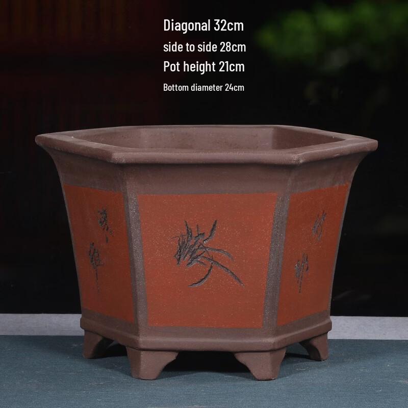 Red Hexagonal Ceramic Flower Pot