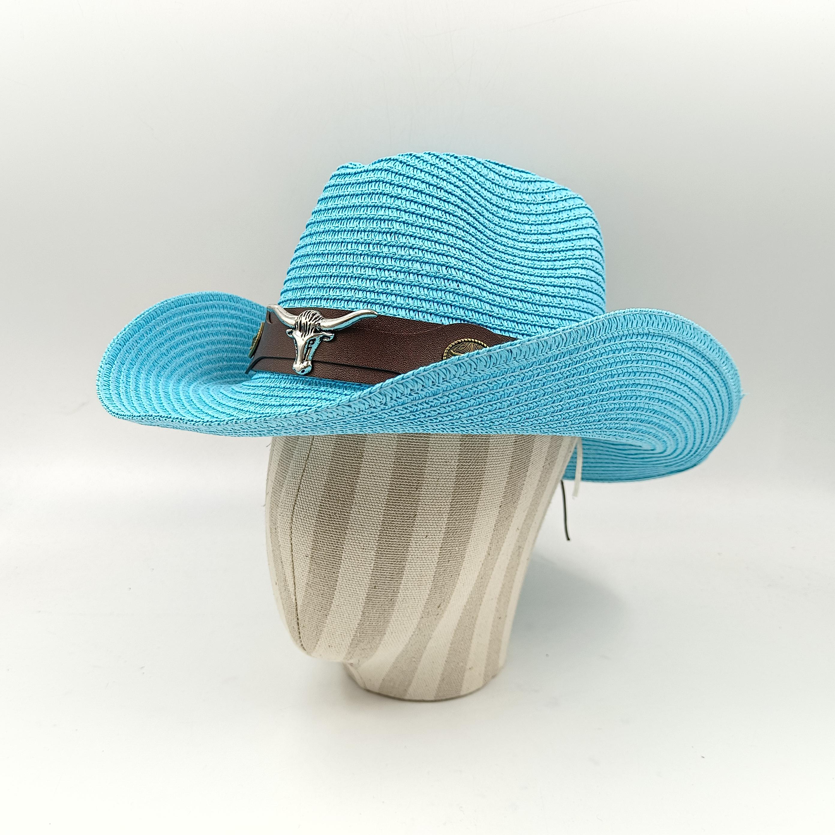 

Summer cowboy straw hat for woman hand-woven hollow design imitation jade sapphire hat summer sun hat for men and women M 56-58CM