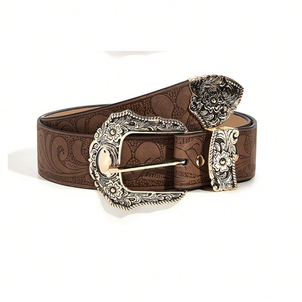 European and American Spice Girls Daily Brown Texture Niche Pin Buckle Belt