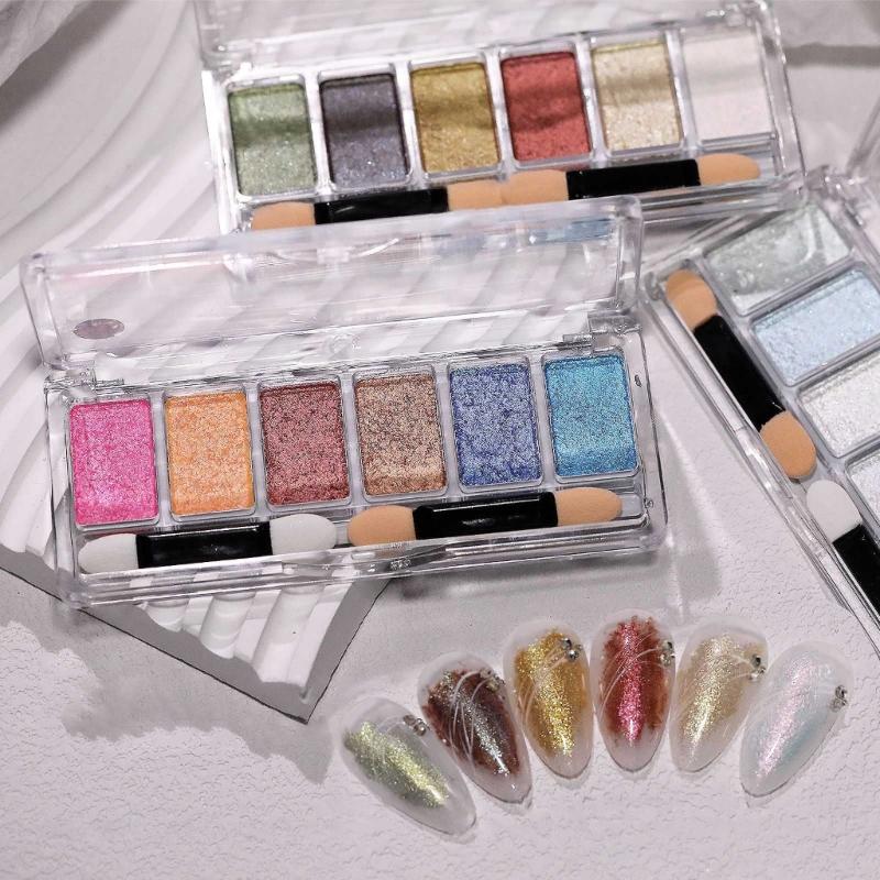 Chrome Nail Powder Metallic Mirrored Effect Pigment Iridescence Auroras Glitter Dust Kit for Gel Polish Nail Art Decoration