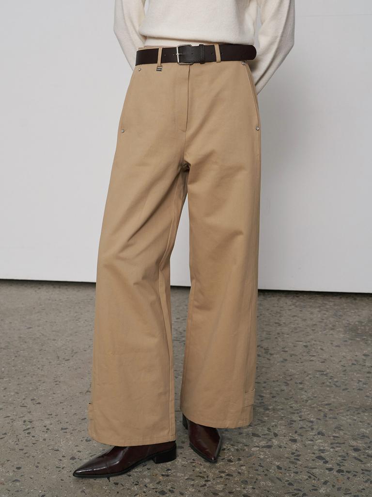 FROMWHERE Cutting Line Cotton Pants Beige