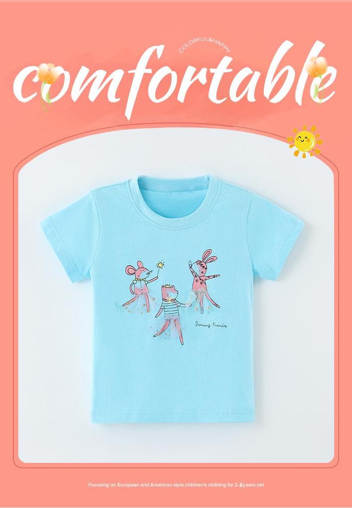 Camiseta com Estampa de Dança de Manga Curta Estilo Europeu-Americano para Bebês e Crianças Pequenas