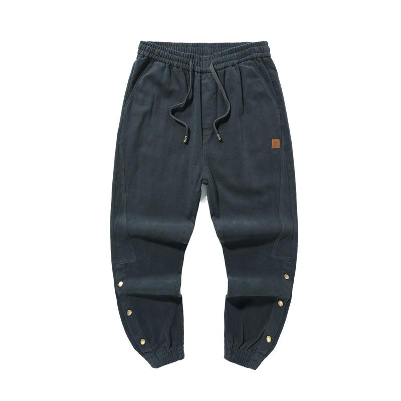 Design breasted overalls men's spring and autumn new loose Harlan leggings pure cotton casual pants