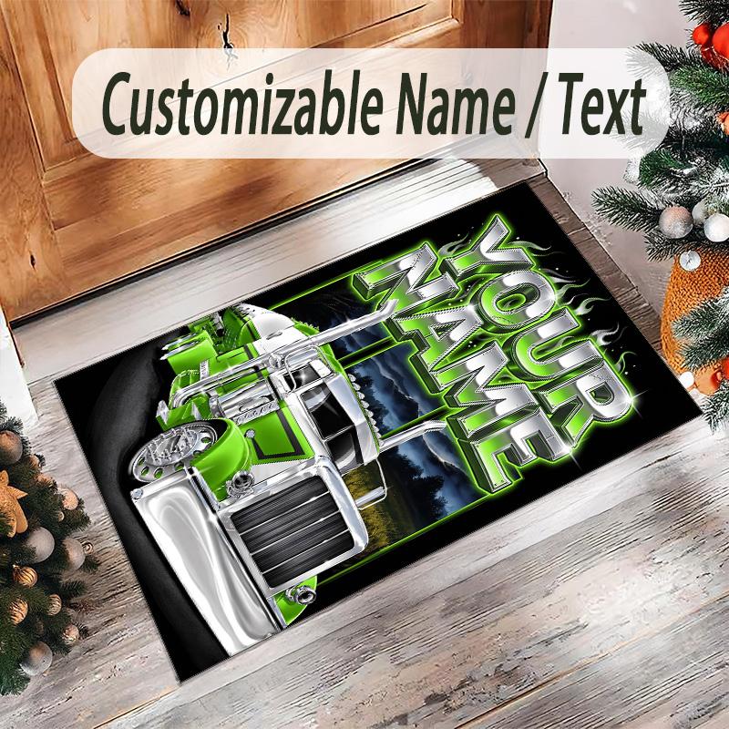 Truck Theme Crystal Velvet Rug Personalized Custom Name Text Soft Floor Mat Home Decor