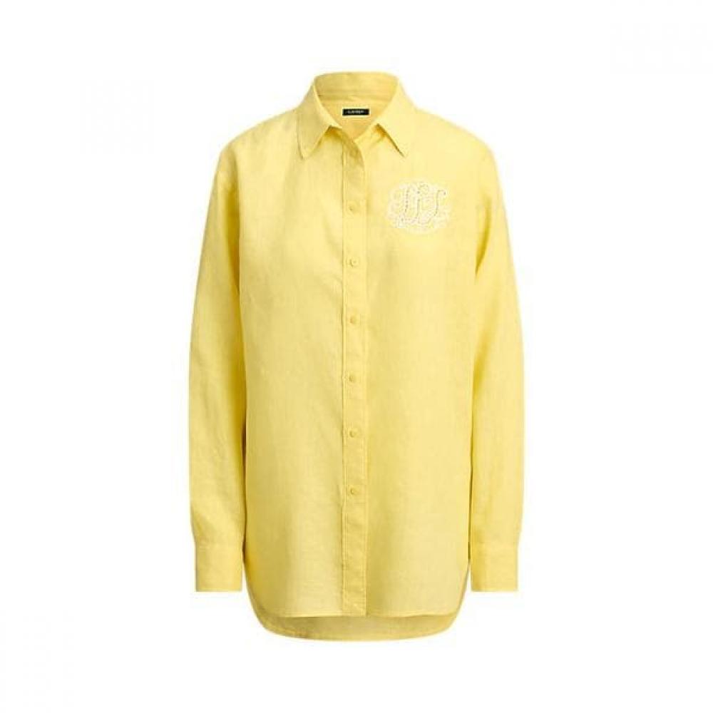 Lauren Ralph Lauren Relaxed Fit Eyelet Logo Linen Shirt Wmlrshts6820559700 XS