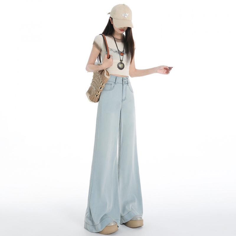 Women's Light Double-Button High-Waisted Wide-Leg Flare Jeans 2026 Summer