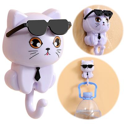 Creative Cartoon Cat Hook Cute Cat Key Holder Adhesive Coat Hooks Cat Wall Hooks for Coat Scarf Hat Key Bag