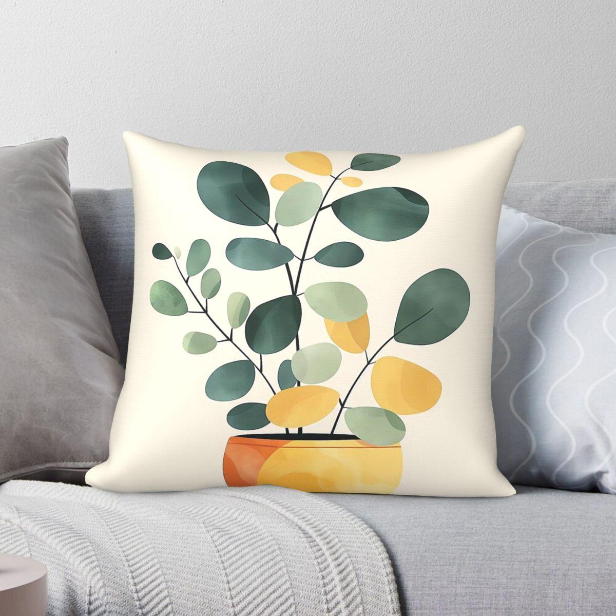 Exquisite Ornaments Unisex Boho Cute Potted Plant Square Pillowcase Polyester Linen Velvet Creative Zip Decorative Throw Pillow Case Bed Cushion Cover
