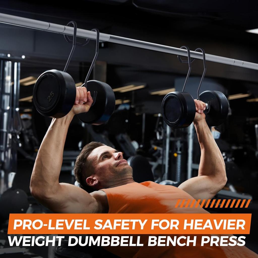 Dumbbell Spotter Hooks for Bench Press Connecting and Hanging Dumbbells To Barbells - with Cowhide Leather Straps Provide an Anti-Slip and Safety