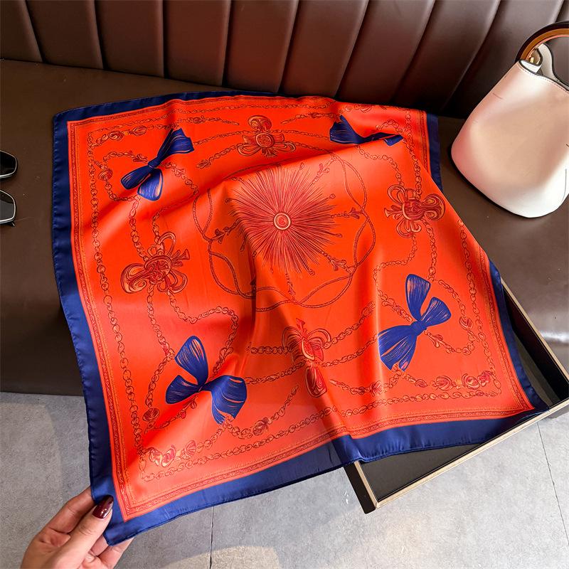 European American 70cm Small Square Imitation Silk Scarf - Printed Versatile Headscarf/Neck Protector