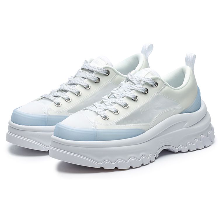 FILA Lava Thick Sole Mesh Synthetic Leather Low Top Canvas Shoes Women sneaker White Blue F12W221315FWT