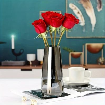 Moderne Glasvase, kristallklar, transparent, Hydrokultur-Einsatzvase für Zuhause, Büro, Wohnzimmer, Dekorationszubehör (Kristallgrau)