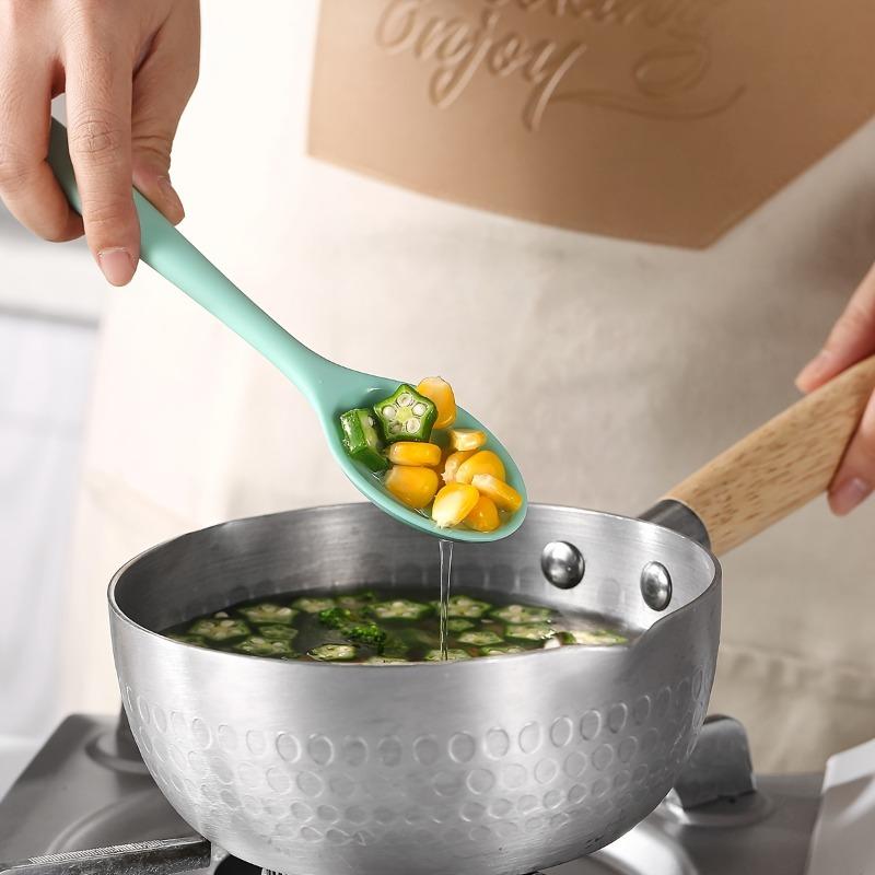 1pc Slotted Serving Spoon, Silicone Small Olive Spoon Colander, Wear-resistant Nonslip Colorful Stirring Spoon, Mixing Spoon