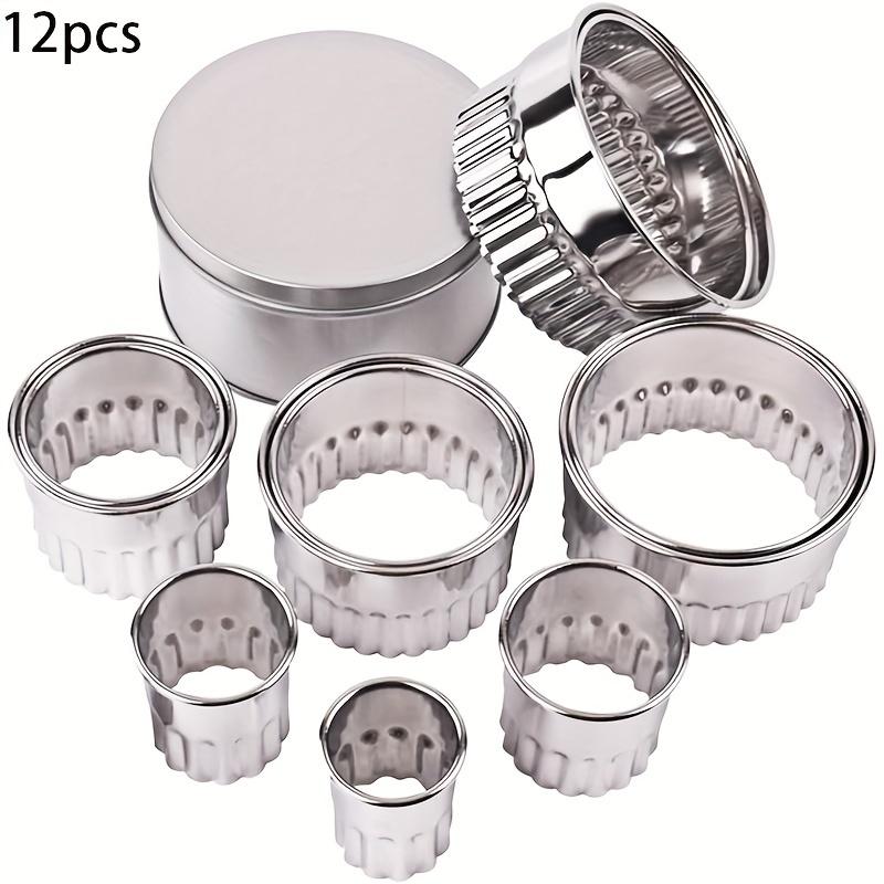 12pcs Stainless Steel Cookie , Biscuit Cutter Set , Fluted Edge, Assorted Sizes for Perfect Pastries, Donuts