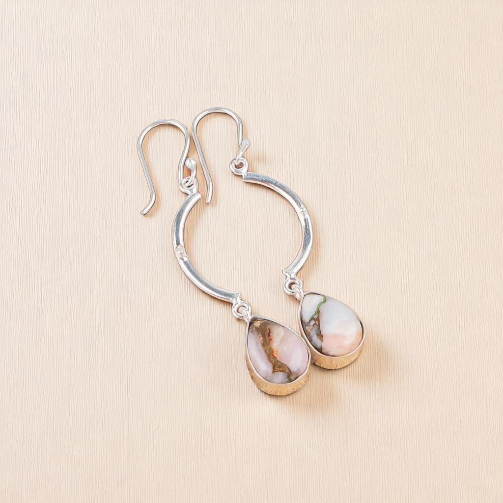 Rosa Kupfer Türkis Edelstein 925 Sterling Silber Schmuck Hängeohrringe 2,60" EE-43-36