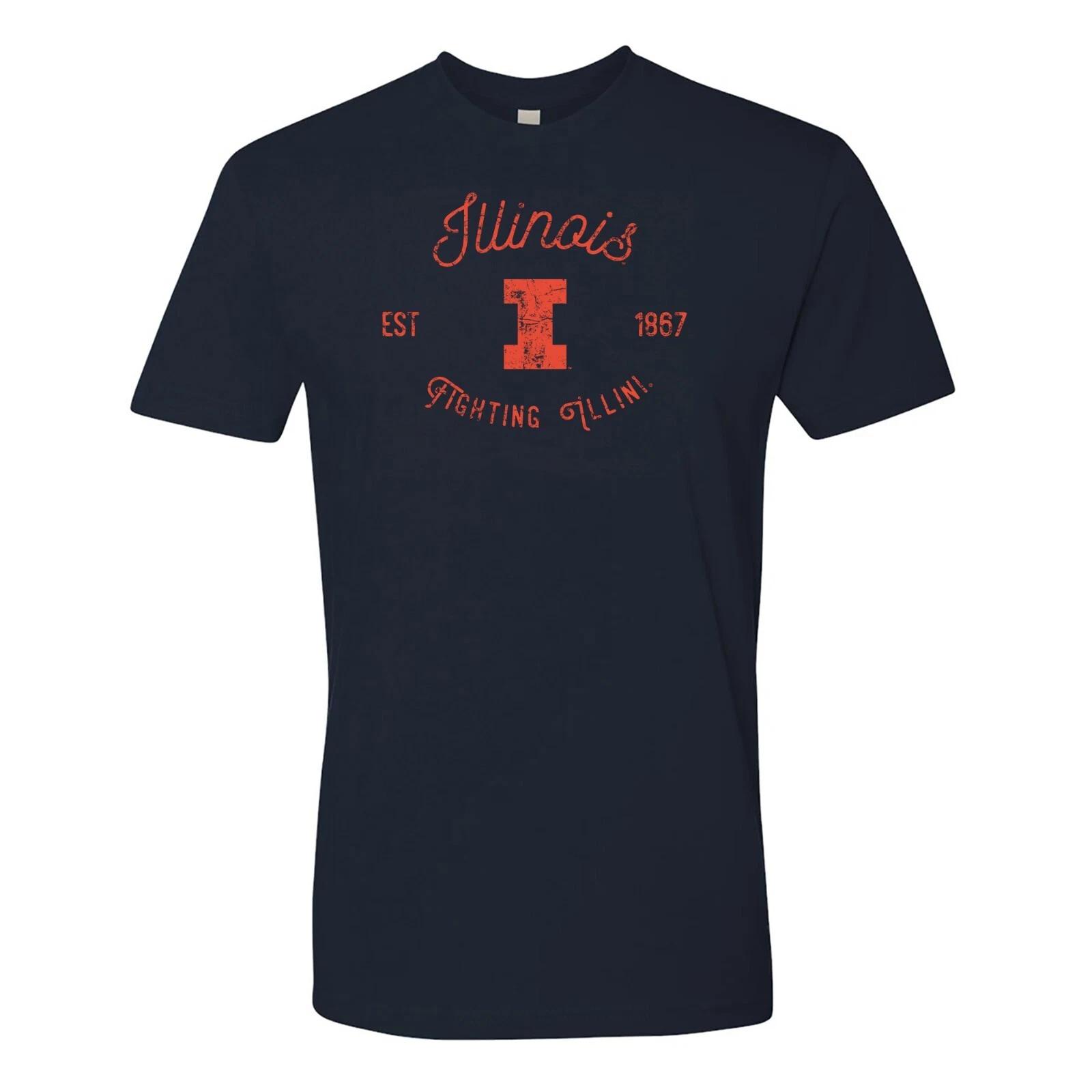 Illinois Fighting Illini Vintage Script T-Shirt - Midnight Navy 4XL