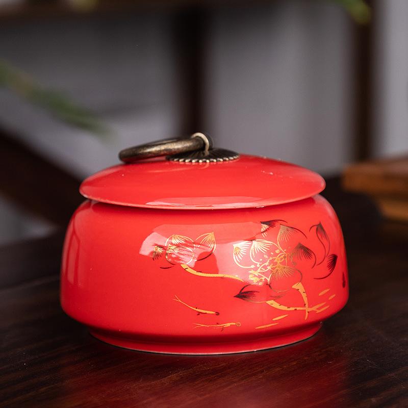 Creative Ceramic Landscape Flower Storage Jar with Lid Tea Jar Home Small Medicine Powder Candy Nut Jar Food Sealed Storage Jar