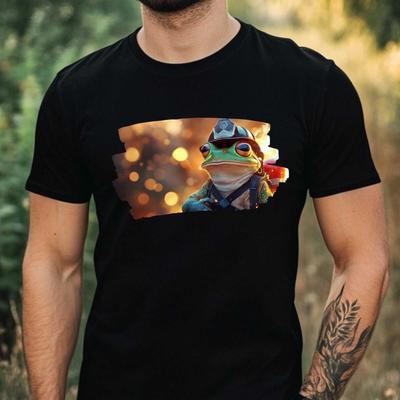 T-Shirt Men Frog As Firefighter Motif Cotton Size XS To 5XL
