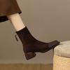 Brown Square Head Medium Heel Elastic Socks Boots Women's Autumn and Winter Skinny Boots Skinny Legs Thick Heel Short Boots Tide