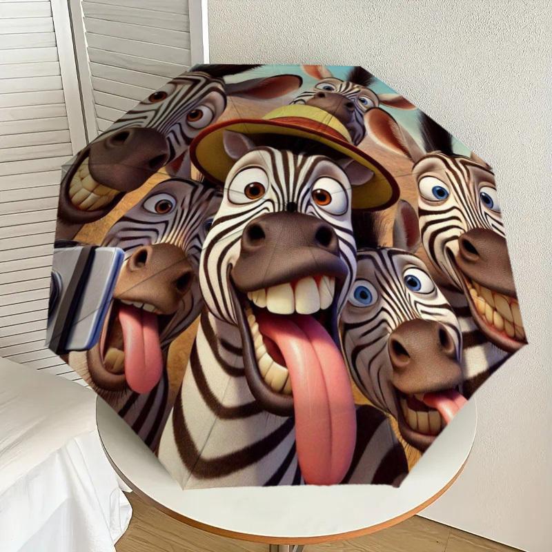 

1pc Selfie with Zebras Umbrella with Plastic Handle,Suitable for All Seasons Home Travel Outdoor UmbrellaDD1382