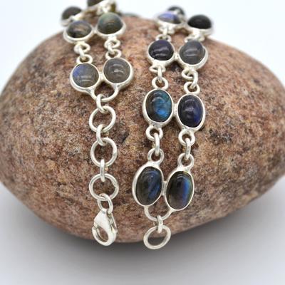 Bracelet en pierre précieuse labradorite solide en argent sterling 925, bijoux faits à la main, bracelet unisexe