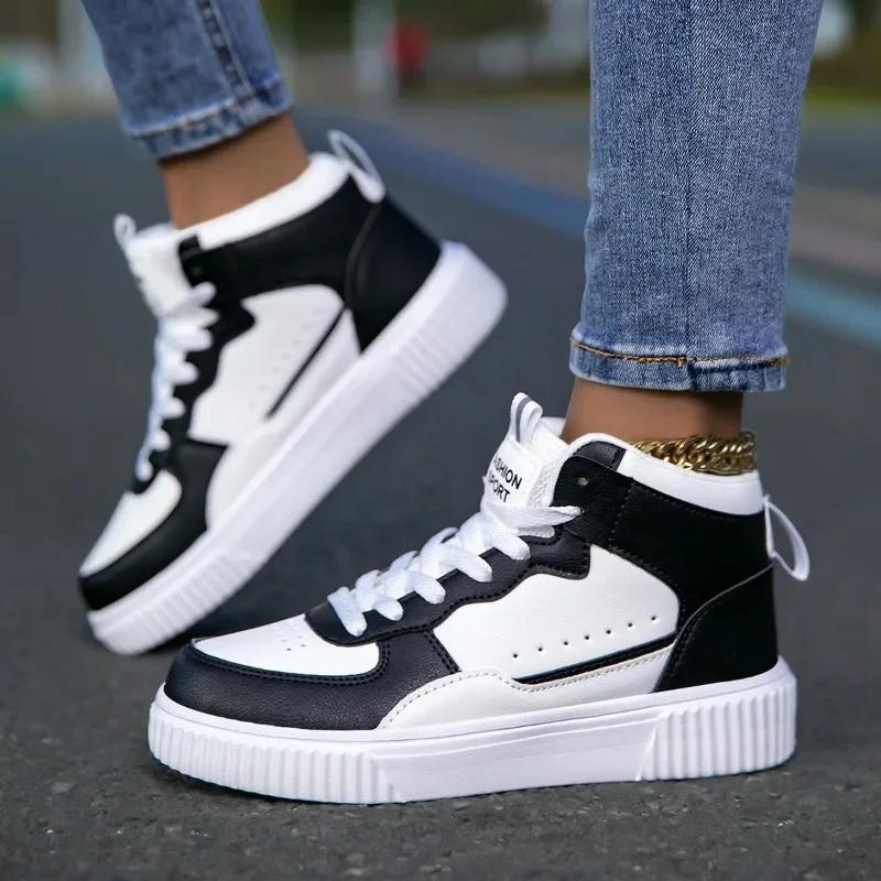 

High Top Sneakers Unisex Non Slip Platform Men s Skate Shoes Spring Autumn Casual PU Leather Skateboard Shoes for Women 36