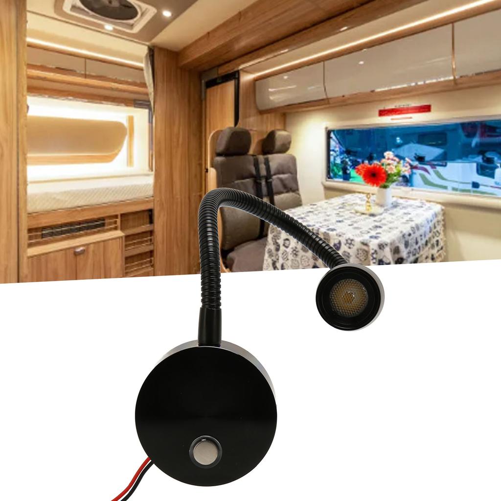 LED RV Gooseneck Bed Light with USB Port Type C Port Touch Control  12‑24V Soft Light RV Bedside Reading Lamp for   Van Boat