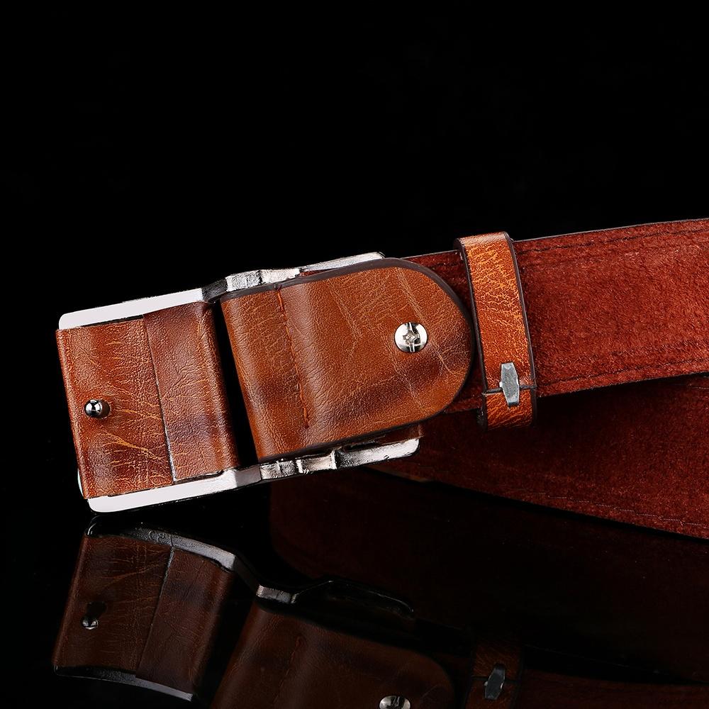 Mens PU Leather Belt Snap-On Buckle Solid Strap Ceinture 4 Colors Jeans Belts