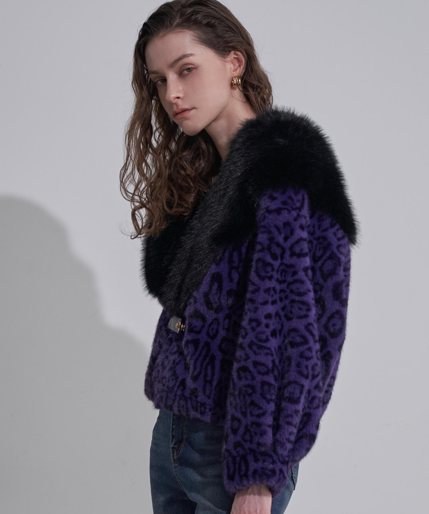 Lenic&Mccoy Leopard Big Collar Faux Fur