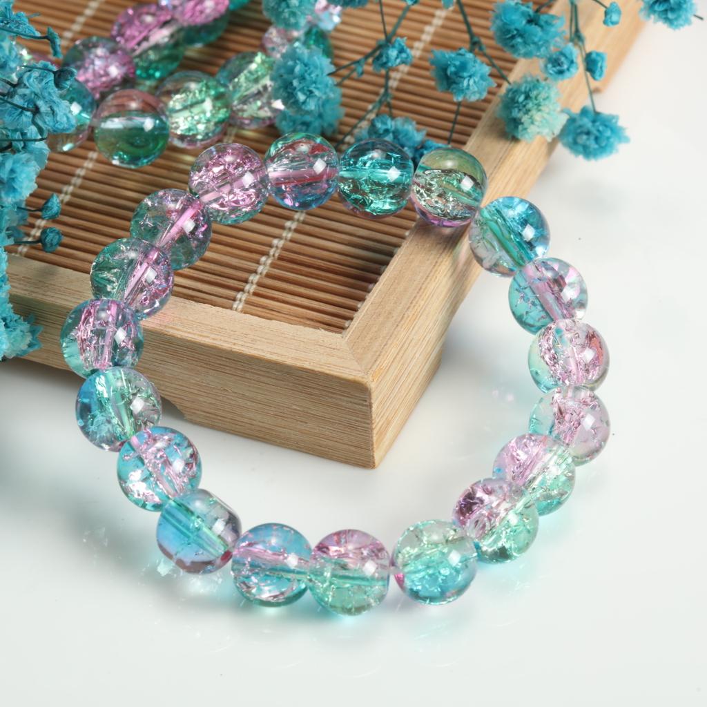 10mm Cracked Flower Glass Beaded Bracelets, Multi-Color Y2K Sweet Cool Style Bracelets for Women Fashion Jewelry Accessories