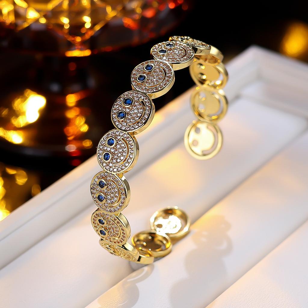 Women Smile Face Bracelet Ring Set Fashion Minimalist Zircon Jewelry Perfect For Party Gathering Wear
