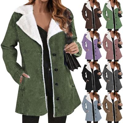 Women's Fashion Casual Solid Color Plush Lapel Mid-Length Long Sleeve Jacket
