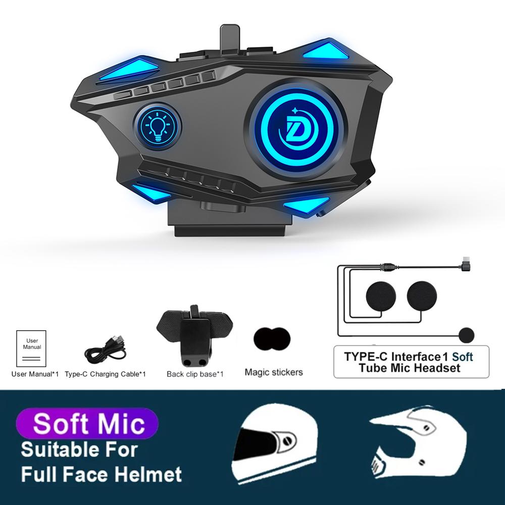 JYD-C68 Motorcycle Helmet Headset Bluetooth 5.4 RGB Light Motorcycle Waterproof Earphone MP3 Music Player Speaker for Moto