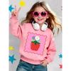 Kids Crewneck Sweatshirt, Cartoon Strawberry & Floral Graphic Print, Spring Autumn Casual Tops